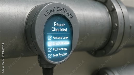 Leak sensor repair checklist assess leak shut off valve fix damage test system pipe valve maintenance technology control industrial equipment safety monitoring