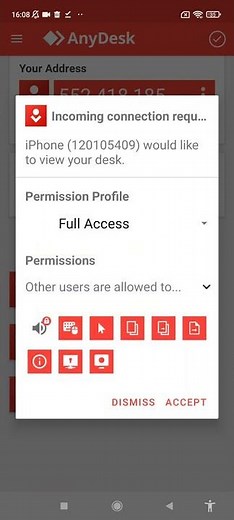 AnyDesk接受對方控制手機設定影片