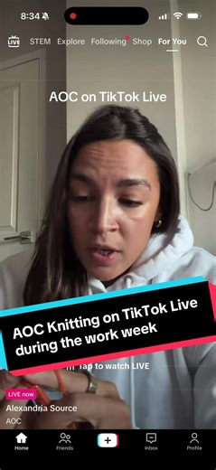 AOC on TikTok Live while we are at war with Iran she sits at home on TikTok Live knitting. 🧶 #aoc #tiktoklive #news #government