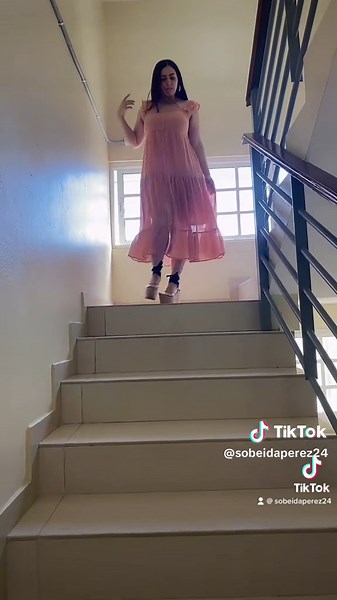Stunning Staircase Walk in a Pink Dress