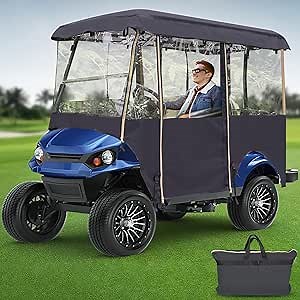Golf Cart Enclosures 4 Passenger, Golf Cart Rain Cover 4 Person for Winter, Universal Fit for Club Car, Ezgo, Yamaha, with Zippered 4-Sided Doors and Transparent Windows, 420D Durable Oxford