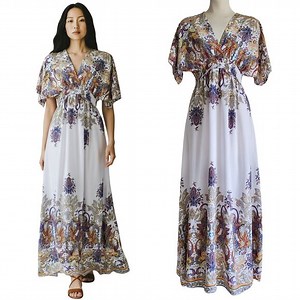 Made in Italy Floral Feminine Maxi Dress Smocked Empire Waist Size S/M