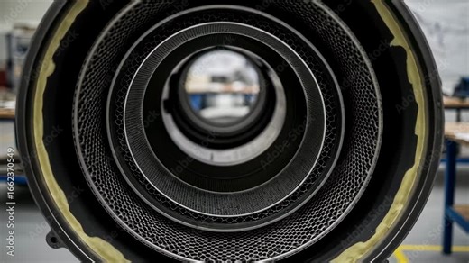 Workshop scene showing layered acoustic liners inside a supersonic business jet engine inlet ready for final bonding stages.