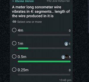A meter-long sonometer wire vibrates in 4 segments. What is the... | Filo