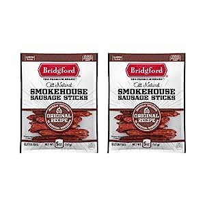 Bridgford Smokehouse Sausage Sticks Original 5 oz Pack of 2 - Made with Beef and Pork - Gluten Free High Protein Summer Sausage Beef Snack - Smoked, Savory, and Ready-to-Eat for Any Adventure