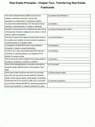 Master **Real Estate Principles – Chapter 4: Transferring Title** with these high-yield flashcards! 🏡 This video breaks down the essential methods, documents, and legal concepts involved in **transferring ownership of real property**—a core topic tested on every U.S. real estate licensing exam. ✅ **Voluntary vs. Involuntary Transfer**: - **Voluntary**: Sale, gift, will (devise) - **Involuntary**: Foreclosure, eminent domain, escheat, adverse possession ✅ **Types of Deeds**: - **General Warranty