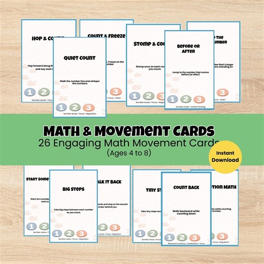 Movement & Math Flash Cards for Preschool | Counting Games That Build Focus and Listening | Play-based Math Activities - Etsy