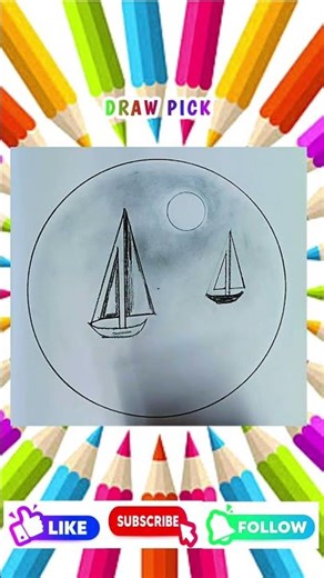 How to Draw Easy Beach 🏝 | 🚤 Ship & Boat for Beginners | Beautiful Seacoast View Drawing #Drawpick"