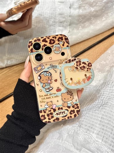 Leopard Print Hello Kitty Phone Case With Matching Socket | Retro Y2K Aesthetic for iPhone 17 16 15 Pro Max | Cute Cartoon Gift for Her - Etsy