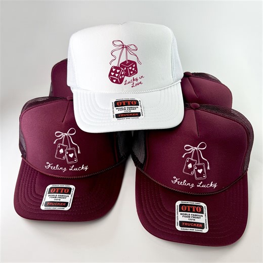 Custom Bachelorette Party Trucker Hats: Lucky in Love, Destination Trip - Etsy
