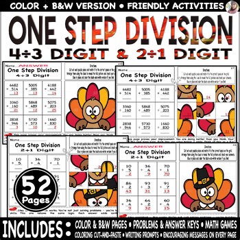 One step Division 4÷3 & 2÷1 Digit | Thanksgiving Picture Activities Math Set.