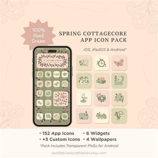 Spring App Icons, Cottagecore iPhone Icons, Vintage App Icons, Android App Icon Pack | 150+ Icons - Etsy