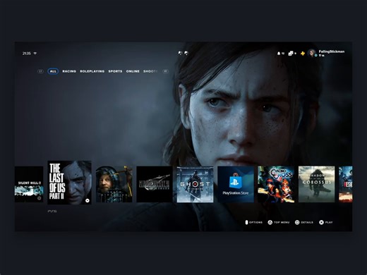 Playstation 5 Interface Concept - Game Screen and Saves