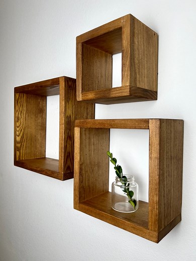 Set of 3 Floating Cube Shelves | Quality Wood Shelving | Hanging Plant Display | Gallery Wall | Bathroom Storage | Minimalist - Etsy