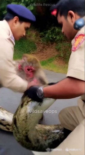 Python Wrapped Tight—Rescuer Fights to Save Monkey!