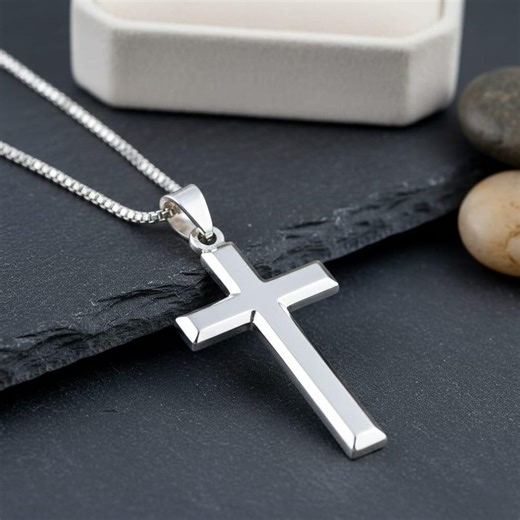 Sterling Silver Cross Necklace for Men & Women With Box Chain – Simple Christian Pendant Jewelry, Gift for Him or Her - Etsy