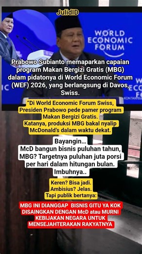 porsi MBG Bisa melampaui McDonald's, : pidato Pak prabowo di SWISS #Prabowo #MBG