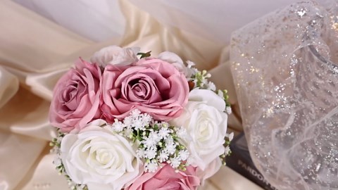 Wedding Bridesmaid Bouquets Set of 6, Artificial Silk Flowers Arrangement for Ceremony Marriage Proposal Party Anniversary Decorations - Dusty Pink & White