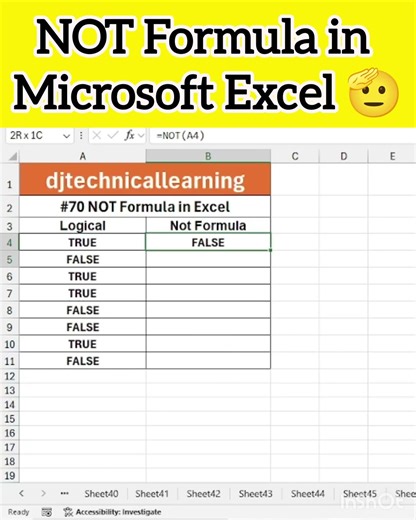 NOT Formula in Excel | NOT Function in Excel | #not #excel #excelshorts #exceltricks #exceltutorial