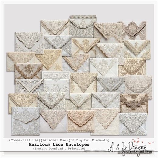 Heirloom Lace Envelopes | Vintage Digital Elements | Shabby Antique Ephemera for Junk Journals & Scrapbooking - Etsy