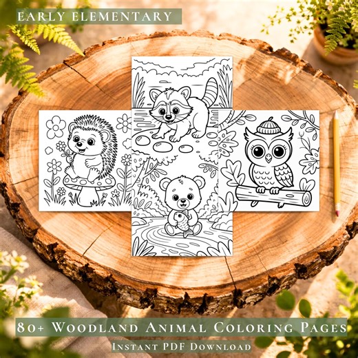 Cute Coloring Pages Woodland Creatures | 80  Preschool Coloring Animal Coloring Page, Baby Forest Animals Toddler Coloring Cute Animal Pages - Etsy
