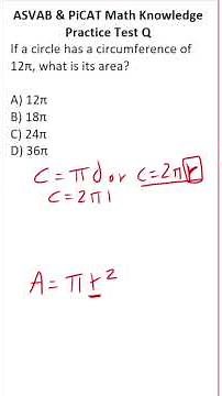 ASVAB/PiCAT Math Knowledge Practice Test Q: Circumference and Area of a Circle #acetheasvab