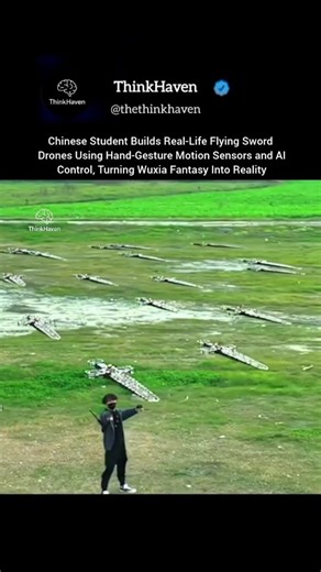 Muzamil Ali on Instagram: "A Chinese physics/engineering student from Chengdu has built real flying sword-shaped drones that can move smoothly in the air using hand gesture controls. These are not CGI or special effects. Each sword is actually a lightweight drone with hidden propellers and sensors. The hand gestures are tracked through motion-control technology, and the commands are sent wirelessly to the drones, allowing them to fly in formations, change direction, and perform synchronized move