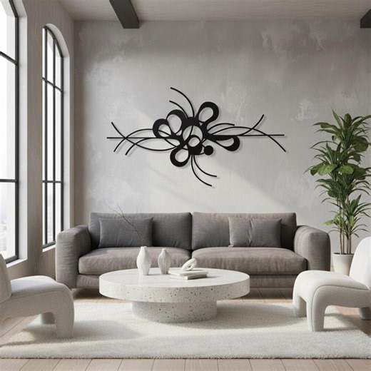 Modern Black Metal Wall Art | Large Abstract Sculpture | Contemporary Living Room or Office Decoration - Etsy