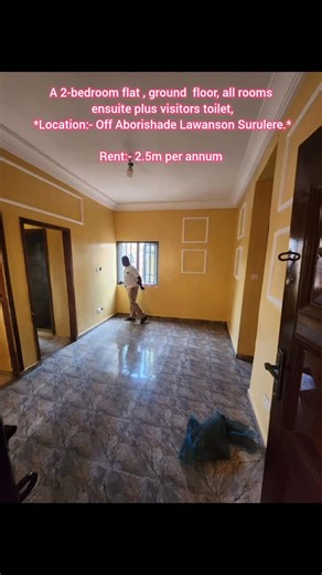 UloSpaces | Rent Affordably on Instagram: "A 2-bedroom flat , ground floor, all rooms ensuite plus visitors toilet, seperate prepaid meter ,clean borehole water , No car park. *Location:- Off Aborishade Lawanson Surulere Lagos.* *Price:- 2.5m per annum* Ref:104761 Simply tap 'Search by Ref' by the search box and enter the ref number to view the property on our platform. Please visit ulospacesco.com or send a dm for more info. #ulospaces #surulere #apartmentsinsurulere #apartmenthunting"