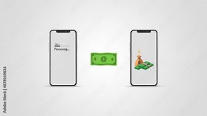 Animation of easy money transfer using a smartphone, 4K 60Fps seamless looping