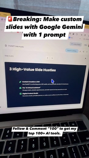 Omg did you know Gemini’s Canvas mode can now generate complete slideshow decks from scratch. Just type "create a presentation" in Gemini Canvas, upload any relevant project notes or materials, and refine your slides using follow-up prompts. #Ai #aitools #aitoolsyouneed #aitoolsforbusiness #aitoolsformarketers #aiwebaites #aivideo #aivideotools | i Social You
