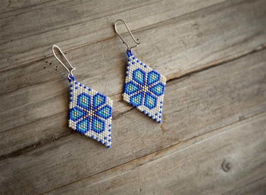 Hand Beaded Earrings, Sterling Silver, Brick Stitch Jewelry, Triangle Dangles, Delica Beads Miyuki - Etsy Canada