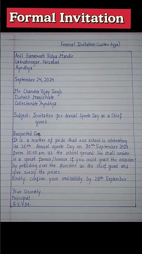 Class 12 formal invitation (letter type) format || Invitation and replies class 12/11