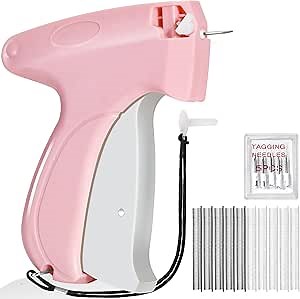 Stitch Gun for Clothes, Tagging Gun for Clothing, Handheld Quick Sticky Sewing Micro Tag Gun Fixer Hemming Pants Tool Instantly, Includes 6 Needles and 1000 Fasteners (Pink)