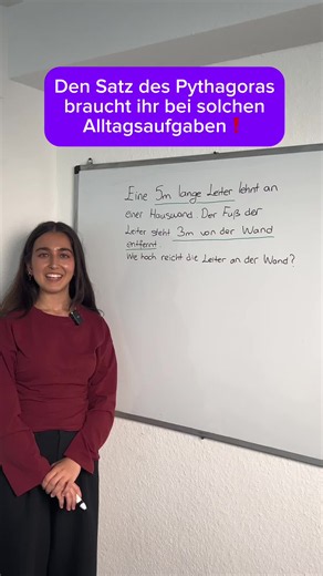 Heute geht es um den Satz des Pythagoras 😊 Wie man diesen anwendet, zeigen wir euch anhand dieser Aufgabe 🙌 Und wenn du merkst, dass solche Aufgaben deinem Kind gerade Schwierigkeiten bereiten: Wir unterstützen Schüler:innen individuell und verständlich bei ihren schulischen Herausforderungen. 📚 📩 Schreib uns gerne eine DM für weitere Informationen. #nachhilfe #schule #mathe #lernen #noten