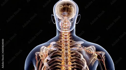 Human Anatomy Revelation: A detailed and transparent depiction of the human body's skeletal and nervous systems, offering a clear view of the complex inner workings and scientific insight.