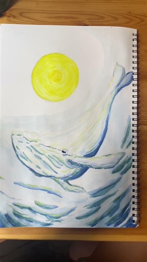 大きなクジラ🐋伸びてくれー#アート#水彩画#イラスト#クジラ