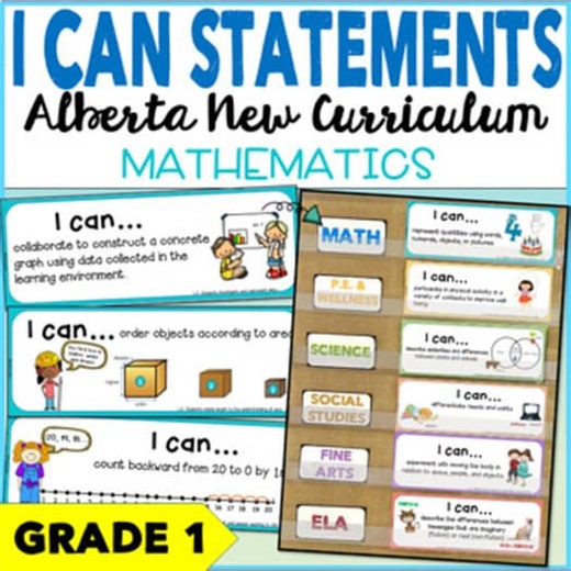 Alberta Curriculum, I CAN STATEMENT posters for MATH Learning Outcomes | GRADE 1
