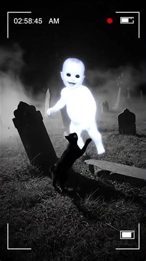 Graveyard Encounter: Cat Playing with a Ghost Baby at Midnight #horror #shorts