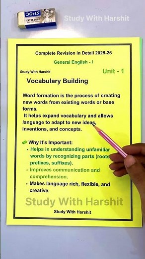 Vocabulary Building Important topic from Unit 1 General English 1 | Study With Harshit | BCA
