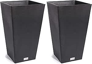 Veradek Midland Square Tall Pot Planter (24" H x 13.5" W - 2 Pack, Black)