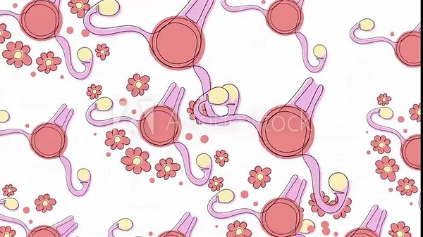 Rotating cartoon uteruses on a white screen. Animation with the concept of women's health. Looped background in 4K with space for text.