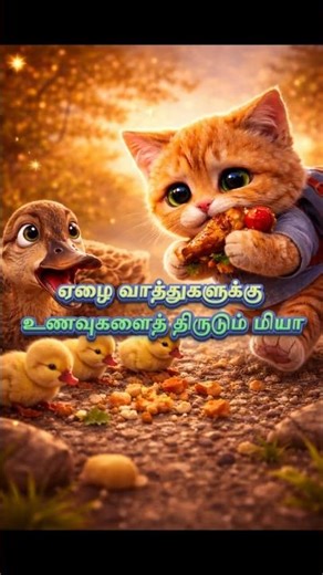 Kitten caught stealing food for a poor duck family #shorts #cuteanimals #animalove #kitten #duck