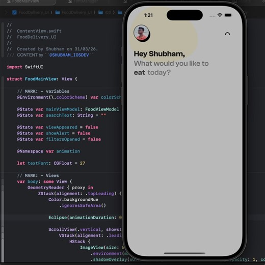 It's so much fun to play around with animations and transitions in SwiftUI ✨😄Working on creating Ordering Page animations & Transitions next. #swiftui