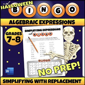 Evaluating Algebraic Expressions Review Game | Halloween Activity Worksheet