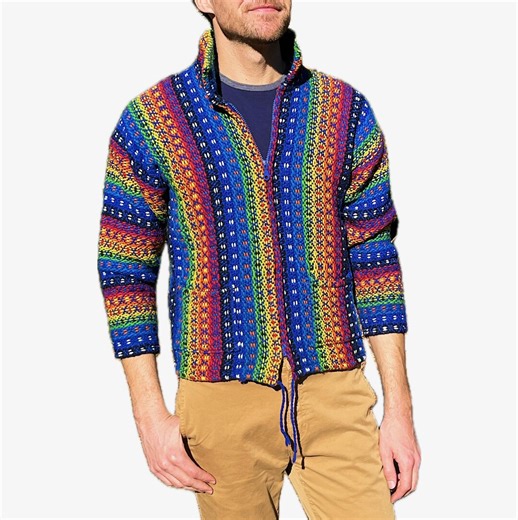 Vintage 90s 100% Wool Woven Jacket – Rainbow Stripe Zip Front Poncho – Made in Ecuador - Etsy