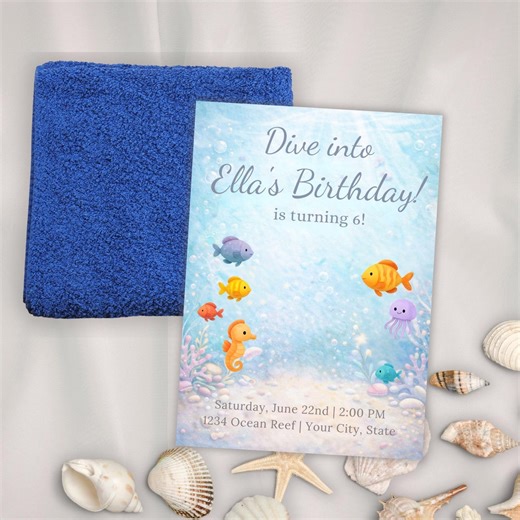 Under the Sea Birthday Invitation Template | Editable Ocean Birthday Invite | Canva Instant Download | - Etsy
