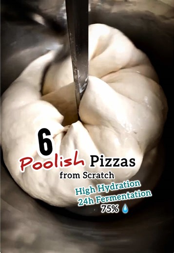 🔥Neapolitan Pizza Dough (75%)🍕 Homemade! 5-6 Pizzas | Poolish Check Profile Link for free E-Book. Perfect for 24h fermentation - clean, elastic, structured. Poolish: 300g flour >W300 300g water 6g fresh yeast 2h @ roomtemperature Main Dough: Poolish 700g flour (W300) 450 ml cold water 30g Salt Start with only 300ml of water. Use bassinage-method for restwater. Knead & rest 15 min Make it into a dough ball and rest 15 minutes. Make the dough balls 24h Fridge Let them prof 2h @ Roomtemperature B
