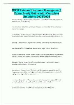 DSST Human Resource Management Exam Study Guide with Complete Solutions 2025202694