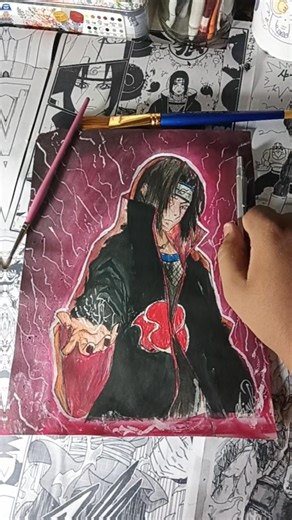 drawing Itachi Uchiha from Naruto with water colour || Uzumakiline || #anime #itachi